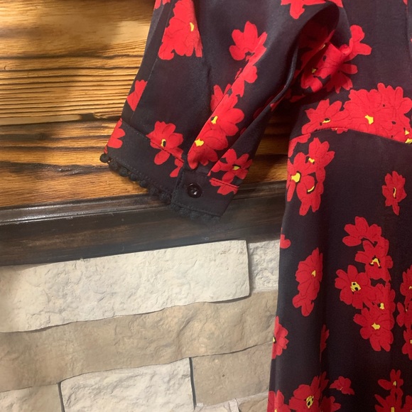 NWT Allegra K Vibrant Floral Modest Dress Navy Red Small - Picture 9 of 13